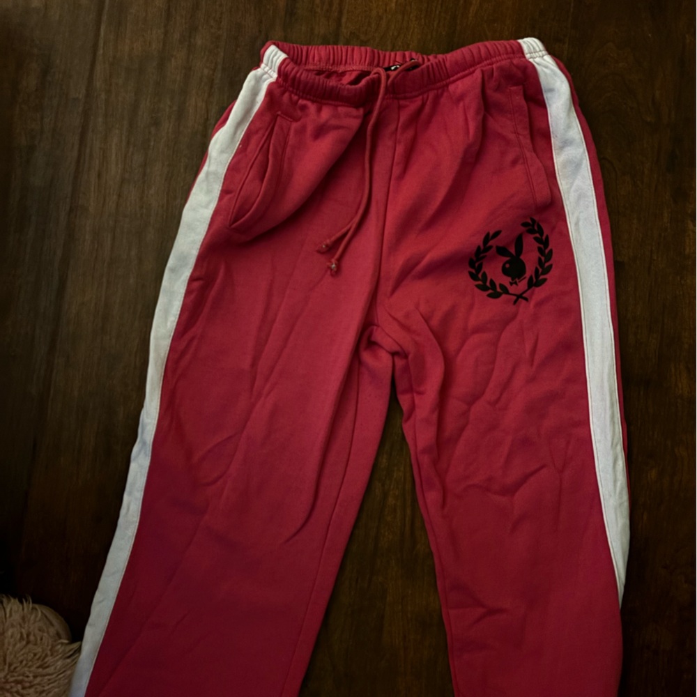 PLAYBOY women Red Sweatpants with White Stripes